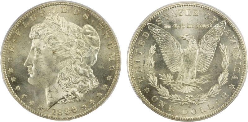 UNITED STATES: AR dollar, 1886-S, KM-110, Morgan type, a wonderful lustrous exam...