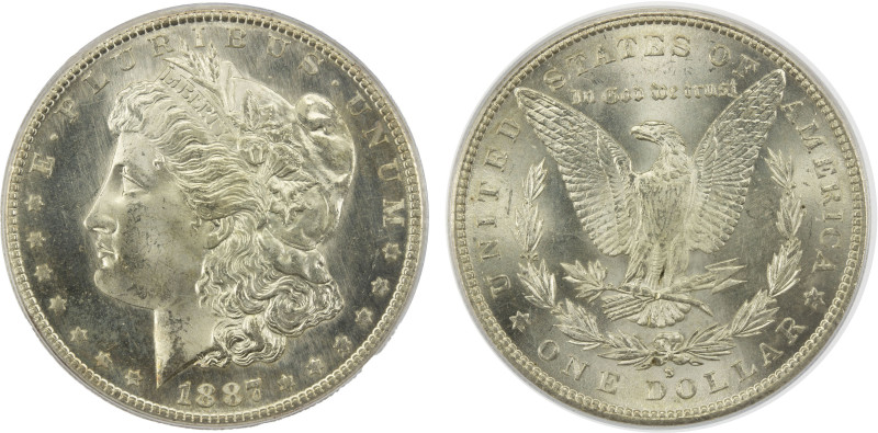 UNITED STATES: AR dollar, 1887-S, KM-110, Morgan type, a wonderful lustrous exam...