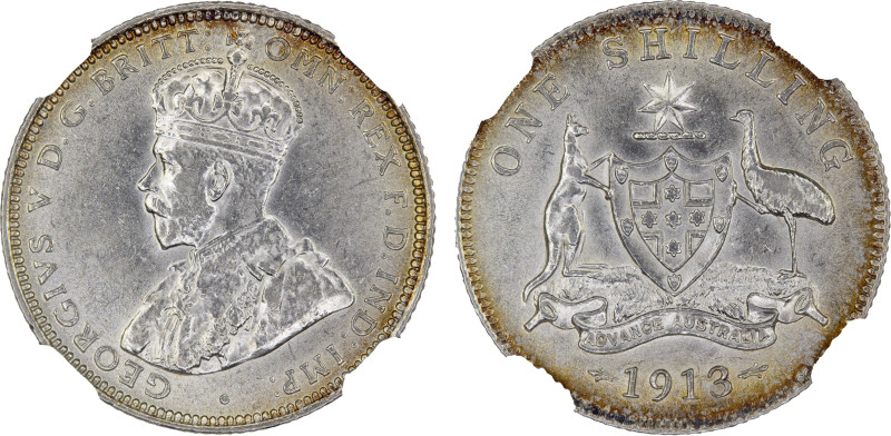 AUSTRALIA: George V, 1910-1936, AR shilling, 1913, KM-26, an attractive nearly m...