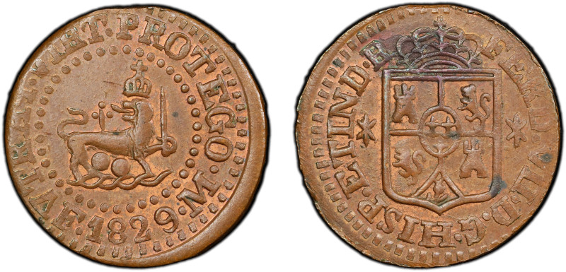 PHILIPPINES: Fernando VII, 1808-1833, AE quarto, 1829-M, KM-7, Basso-34, regular...