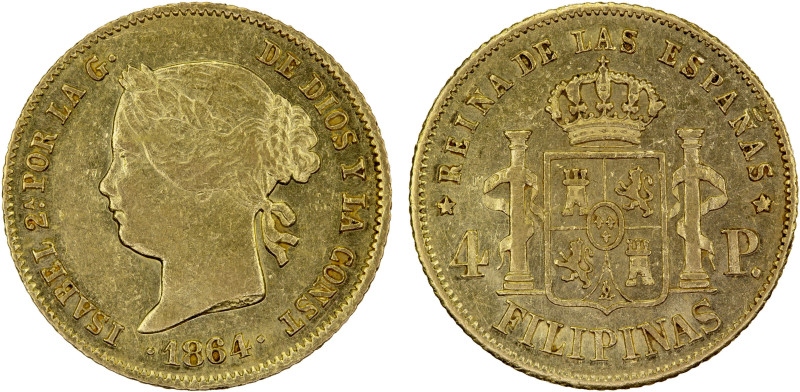 PHILIPPINES: Isabel II, 1833-1868, AV 4 pesos, 1864, KM-144, Fr-1, lustrous, XF....