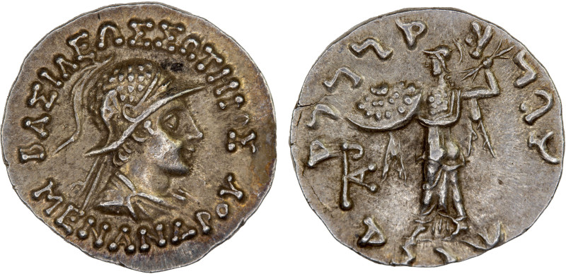 BACTRIA: Menander I Soter, ca. 155-130 BC, AR drachm (2.51g), Bop-16E, helmeted ...