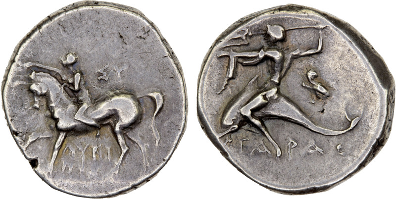 CALABRIA: Tarentum, AR nomos (didrachm) (6.49g), ca. 272-240 BC, Vlasto-837, mag...