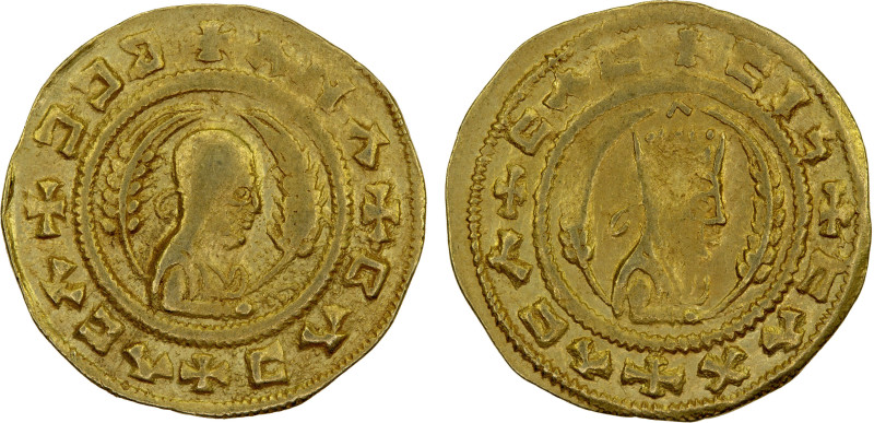 AXUM: Ebana, 5th century, AV unit (1.60g), M&J 71-72, crowned bust right, holdin...