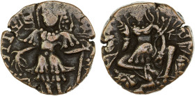 HEPHTHALITE: Toramana II, ca. 540-570, AE unit (7.05g), Pieper-1983, cf. Zeno-315884, king facing, holding scepter in his raised left, offering at alt...