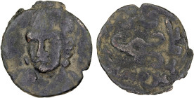 SAMARKAND: Hwabs of Samarkand: Unknown ruler, ca. 575-625, AE cash (3.11g), Zeno-302221, male bust facing turned slightly to the left // undeciphered ...