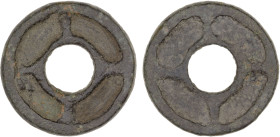 SEMIRECH'E: Anepigraphic, ca. 8th/9th century, AE cash (4.80g), cf. Zeno-211941, local imitation; area divided into 4 panels on each side; Chinese "ca...