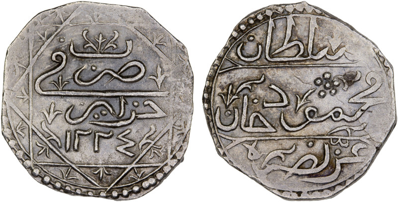 ALGIERS: Mahmud II, 1808-1839, AR 1/3 budju (tugrali-batlaka) (3.25g), Jaza'ir, ...