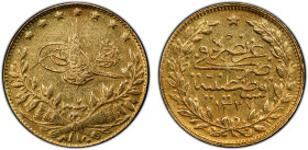 TURKEY: Muhammad V, 1909-1918, AV 50 kurush, AH1327 year 7, KM-775, mount removed, apparently very expertly, PCGS graded AU details.

Estimate: USD ...