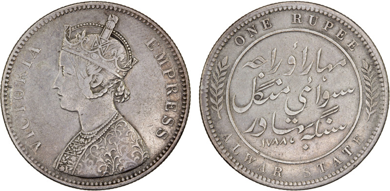 ALWAR: Mangal Singh, 1874-1892, AR rupee, "1788", KM-45, citing Queen Victoria, ...