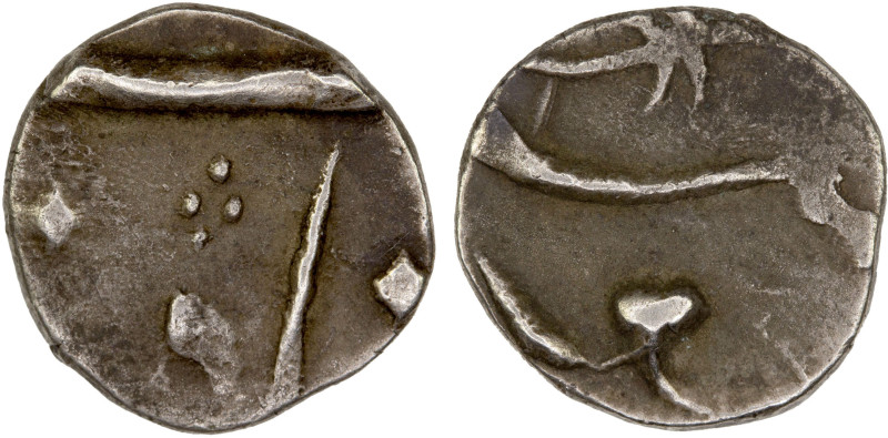 BROACH: AR 1/16 rupee (0.82g) (Broach), KM-, state identified by the symbol with...