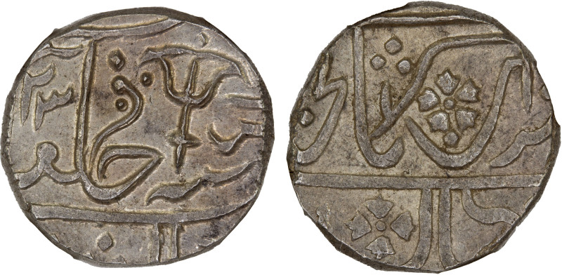 GWALIOR: Jankoji Rao, 1827-1843, AR rupee, Gwalior Fort, year 23 (frozen), KM-72...