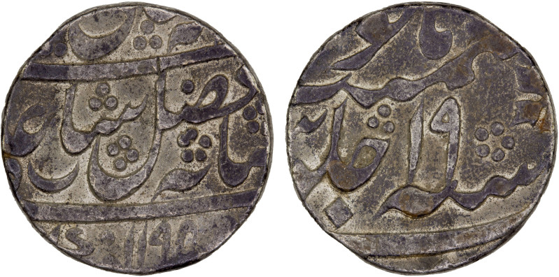 BENGAL PRESIDENCY: AR rupee (11.61g), "Murshidabad", AH1195 year "19", Stv-2.171...