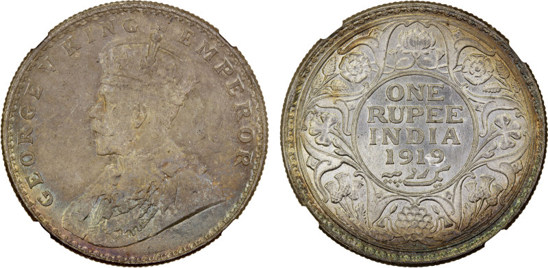 BRITISH INDIA: George V, 1910-1936, AR rupee, 1919(b), KM-524, nicely toned, lus...