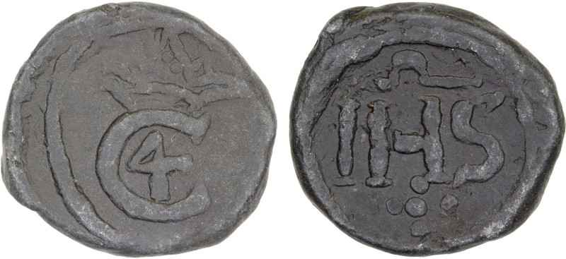 DANISH INDIA: TRANQUEBAR: Christian IV, 1620-1648, lead kas (3.78g), ND, KM-28, ...