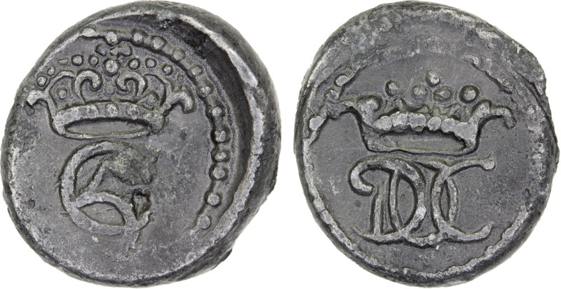 DANISH INDIA: TRANQUEBAR: Christian V, 1670-1699, lead 2 kas (4.87g), ND, KM-93....