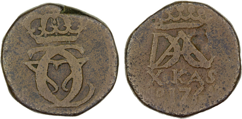 DANISH INDIA: TRANQUEBAR: Christian VII, 1766-1808, AE 10 kas (6.03g), 1768, KM-...