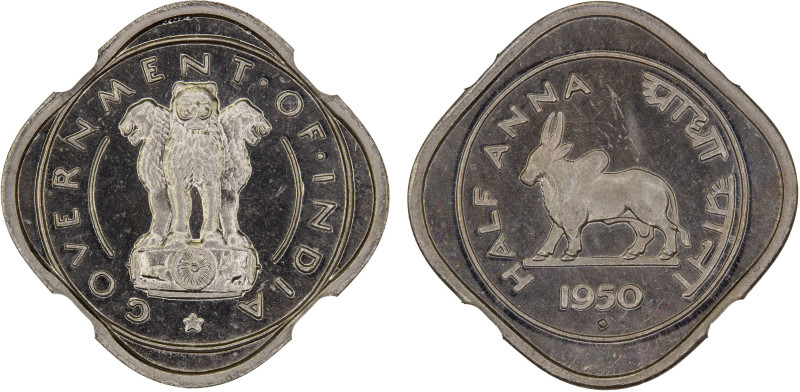 INDIA: Republic, 1/2 anna, 1950(B), KM-2.1, with the not common cameo designatio...