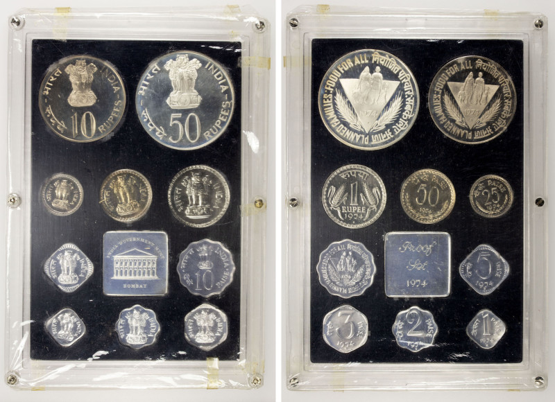 INDIA: Republic, proof set, 1974-B, KM-PS15, 10-piece proof set, plus aluminum m...