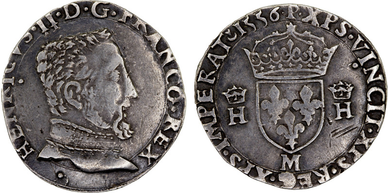 FRANCE: Henri II, 1547-1559, AR teston (9.17g), 1556, Duplessy-983, 2nd type, To...