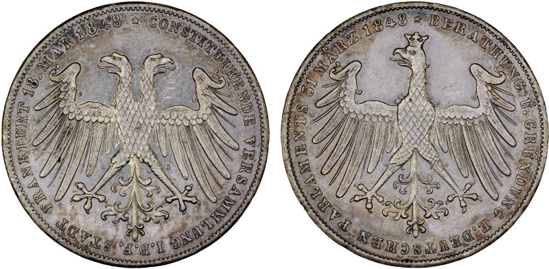 FRANKFURT: Free City, AR 2 gulden, 1848, KM-337, Dav-643, Archduke Johann of Aus...