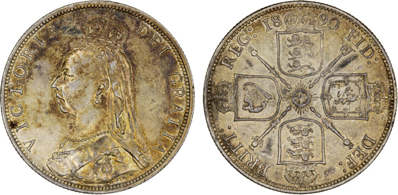 GREAT BRITAIN: Victoria, 1837-1901, AR florin, 1890, KM-762, Spink-3925, mottled...