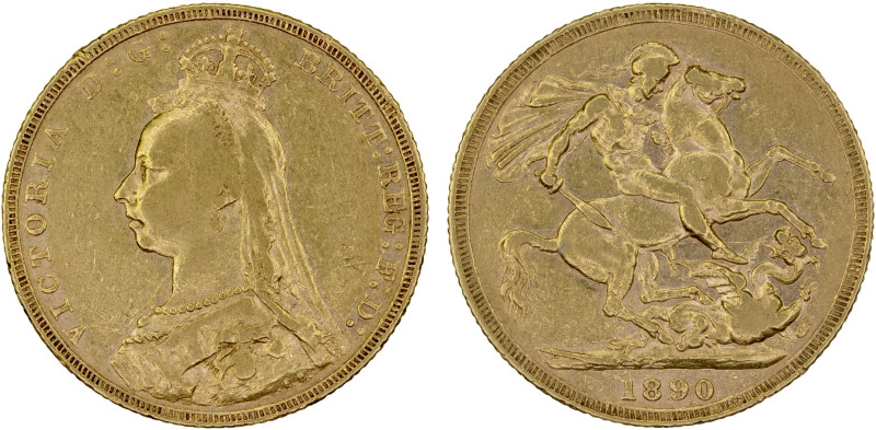 GREAT BRITAIN: Victoria, 1837-1901, AV sovereign, 1890, KM-767, London Mint, VF,...