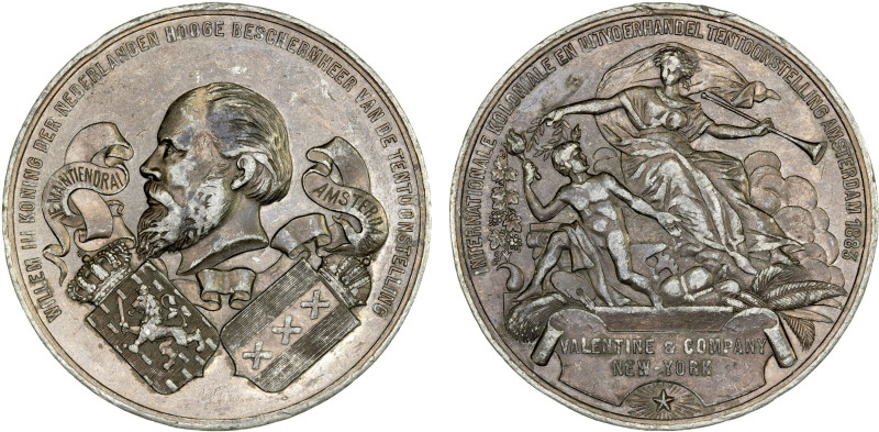 NETHERLANDS: Willem III, 1849-1890, AR medal, 1883, 70mm silver prize medal by A...