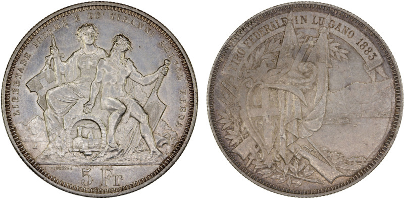 SWITZERLAND: Confederation, AR 5 francs, 1883, Bruce-S16, Lugano Shooting Festiv...