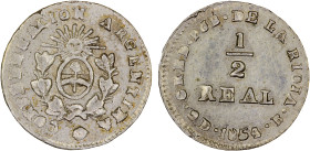 ARGENTINA: La Rioja, AR 1/2 real, 1854, KM-25, initial B, lightly cleaned, small details not struck up, lightly cleaned, two-year type, XF-AU.

Esti...