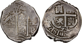 BOLIVIA: Carlos II, 1665-1700, AR 2 reales cob (4.43g), 1674-P, KM-24, assayer E, with two clear dates, F-VF.

Estimate: USD 125 - 175