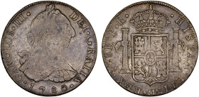 BOLIVIA: Carlos III, 1759-1788, AR 8 reales, 1780, KM-55, Potosi Mint, assayer PR, original toning, soft strike with some mint luster, VF.

Estimate...