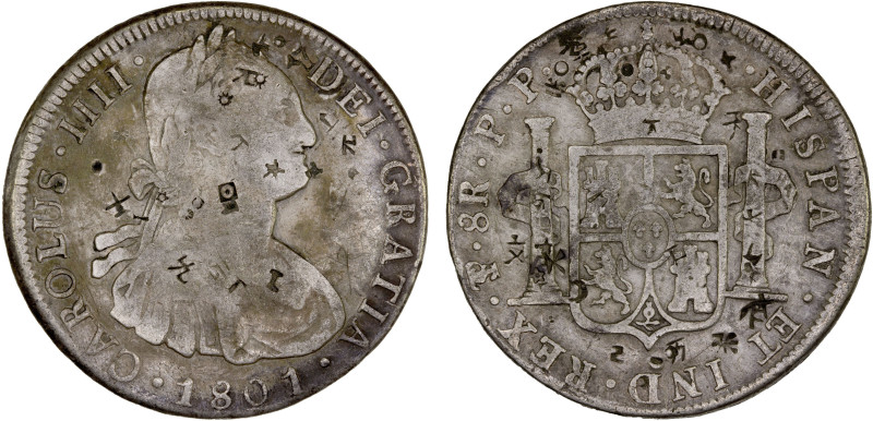 BOLIVIA: Carlos IV, 1788-1808, AR 8 reales, 1801, KM-73, Potosi mint, assayer PP...