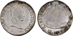 BOLIVIA: Republic, AR 8 soles, 1846, KM-A103, assayer R, Potosi Mint, once lightly cleaned, graffiti "M" on both sides, VF, ex Almer H. Orr III Collec...