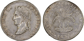 BOLIVIA: Republic, AR 8 soles, 1852, KM-112.1, assayer FM, Potosi Mint, once lightly cleaned, slightly weak strike as usual, About XF, ex Almer H. Orr...