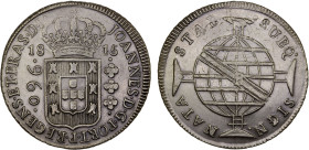 BRAZIL: João, regent, 1799-1816, AR 960 reis, 1815-B, KM-307.1, Bahia Mint, overstruck on Spanish colonial 8 reales; some of the undertype is visible,...