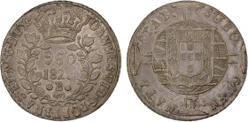 BRAZIL: João VI, 1816-1822, AR 960 reis, 1821/0-B, KM-326.2, Bahia Mint, overstruck on Spanish colonial 8 reales; some of the undertype is visible, XF...