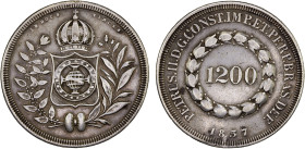 BRAZIL: Pedro II, 1831-1889, AR 1200 reis, 1837, KM-454, mount expertly removed, mintage of 6,304 pieces, F-VF.

Estimate: USD 150 - 220