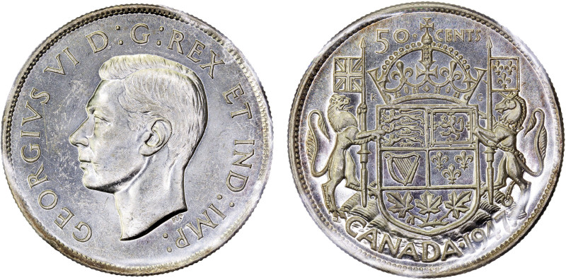 CANADA: George VI, 1936-1952, AR 50 cents, 1947, KM-36, narrow date, curved righ...