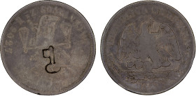 CUBA: AR 50 centavos, ND (1872-77), KM-R5.1, long thin key countermark on Mexico 50 centavos 1871-Zs assayer H, Fine. During Cuba's first War for Inde...