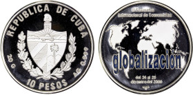 CUBA: Republic, AR 10 pesos, 2000, KM-752, First International Economists Meeting 1999 - Globalization, mintage of only 200 pieces, Proof, R.

Estim...