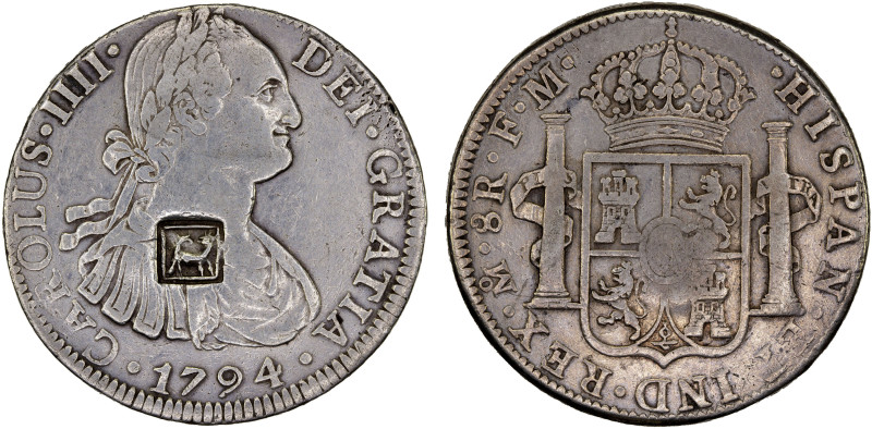 MEXICO: Carlos IV, 1788-1808, AR 8 reales, 1794-Mo, KM-109, assayer FM, unattrib...