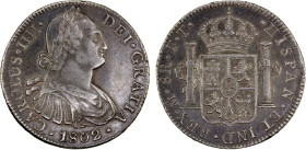 MEXICO: Carlos IV, 1788-1808, AR 8 reales, 1802-Mo, KM-109, assayer FT, pleasant example with original toning, VF-XF, ex Dr. Robert A. Rosenfeld Colle...