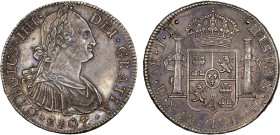 MEXICO: Carlos IV, 1788-1808, AR 8 reales, 1807-Mo, KM-73, assayer TH, lightly wiped and retoned, XF.

Estimate: USD 125 - 175