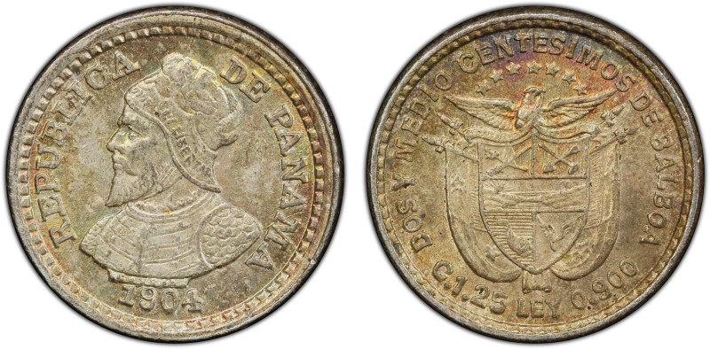 PANAMA: Republic, AR 2 1/2 centesimos, 1904, KM-1, one-year type struck at the P...