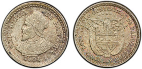 PANAMA: Republic, AR 2 1/2 centesimos, 1904, KM-1, one-year type struck at the Philadelphia Mint, excellent luster, PCGS graded MS64. This coin is the...