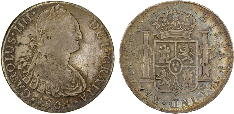 PERU: Carlos IV, 1788-1808, AR 8 reales, 1804, KM-97, assayer IJ, Lima Mint, wit...