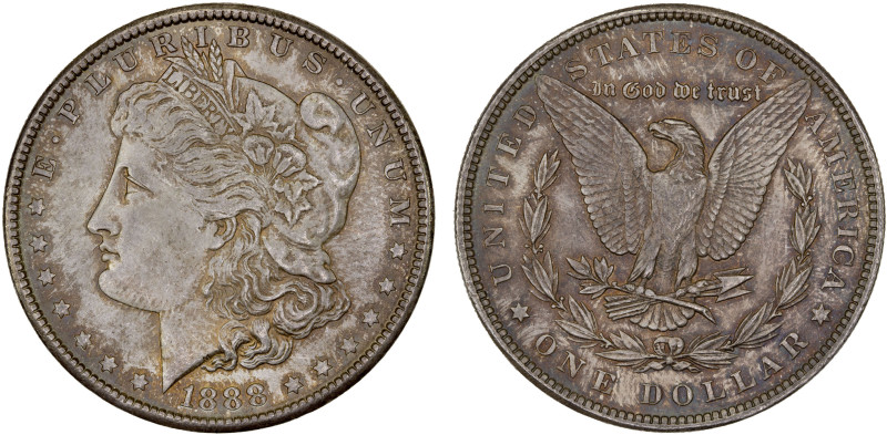 UNITED STATES: AR dollar, 1888, KM-110, Morgan type, attractive toning, AU.

E...