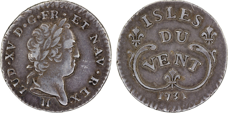 WINDWARD ISLANDS: Louis XV, 1715-1774, AR 12 sols, 1731-H, Cr-2, slight wipe on ...