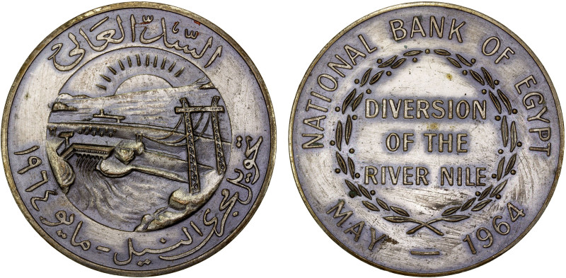 EGYPT: United Arab Republic, silvered AE medal, 1964, 60mm silvered bronze medal...